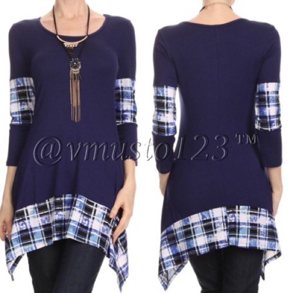 💟 Plaid Asymmetrical Tunic Top
